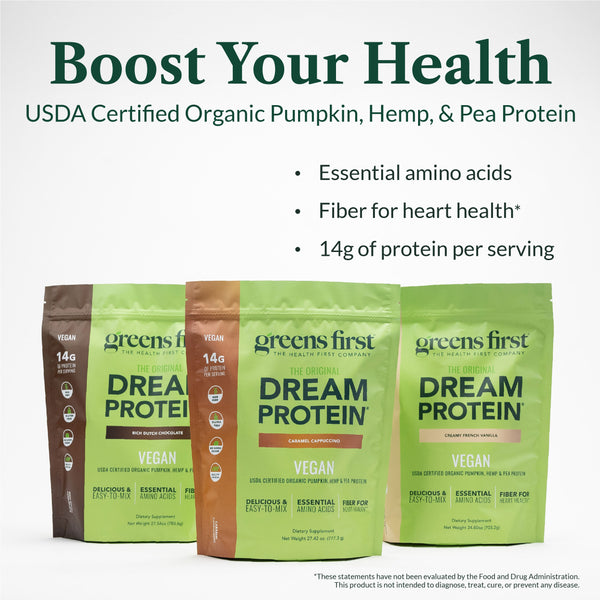 Greens First® Dream Protein Plant Based – USDA Organic Dietary Supplement – Vegan Protein Powder – Nutritional Supplement – Chocolate – 30 Servings