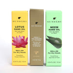SUNDARI Hand and Lip Care Set - Two Hand Oils and One Lip Treatment Balm, All-Natural Remedies, Contains Neem Oil, Lotus Oil and Omega 3