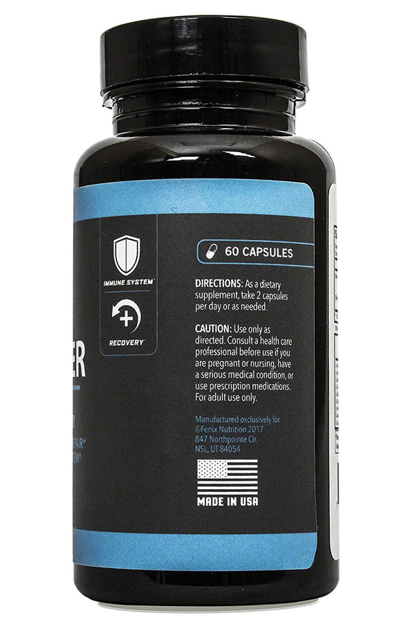 Fenix Nutrition Recover - Post Workout, Speeds muscle recovery, Supports and improves strength training, Develop larger muscle mass, Immune system booster, Dietary supplement, 60 capsules