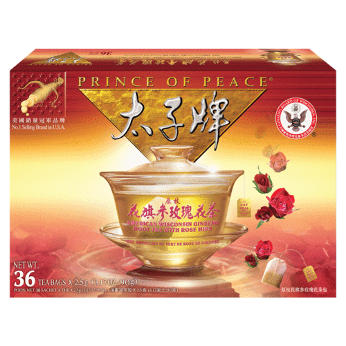 Prince of Peace American Ginseng Root Tea With Rose Hip, 36 Tea Bags